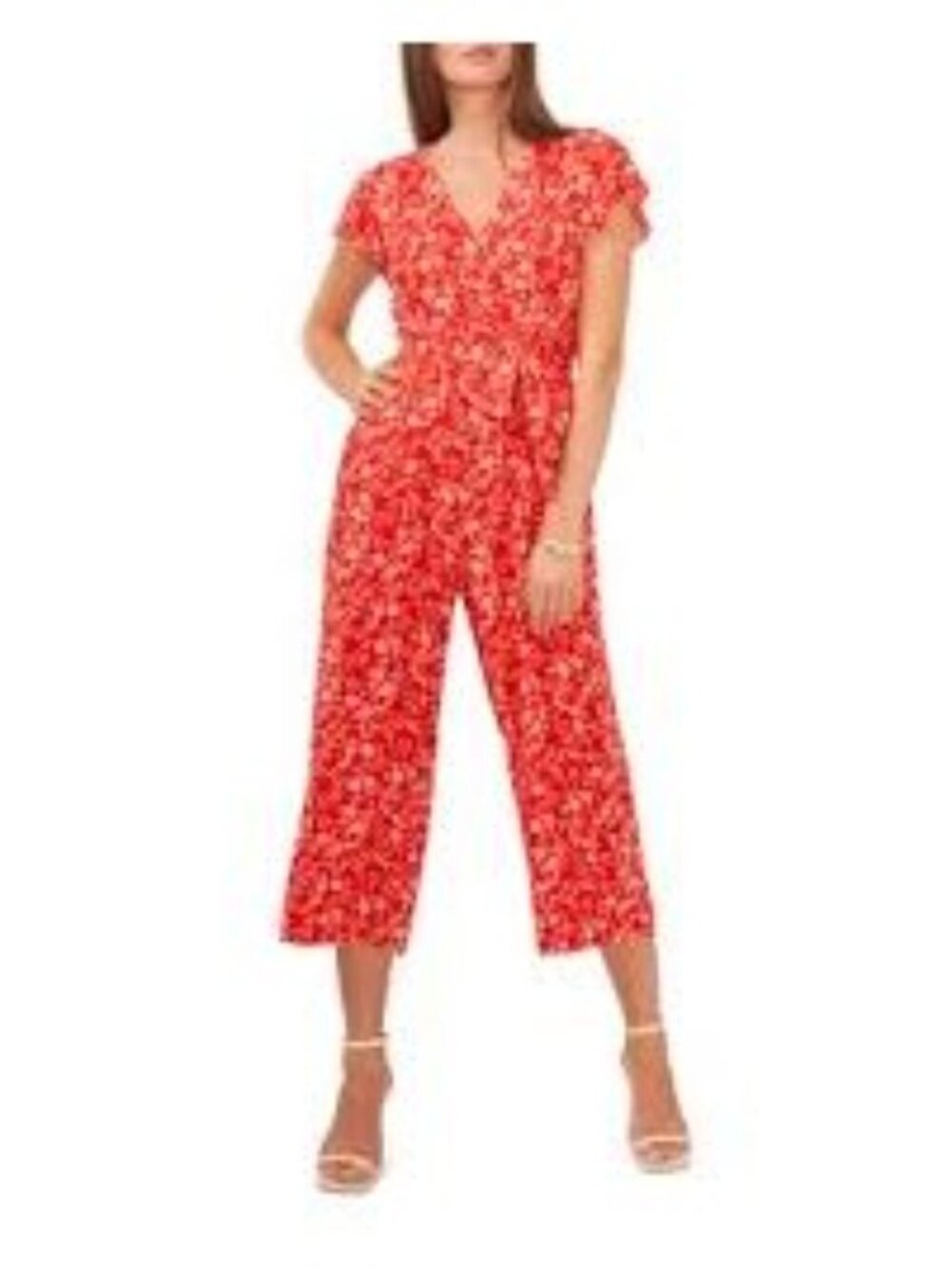 Vince Camuto Women's Red Floral Romper Size 14 Short Sleeve V-Neck Back Zip - Picture 11 of 11